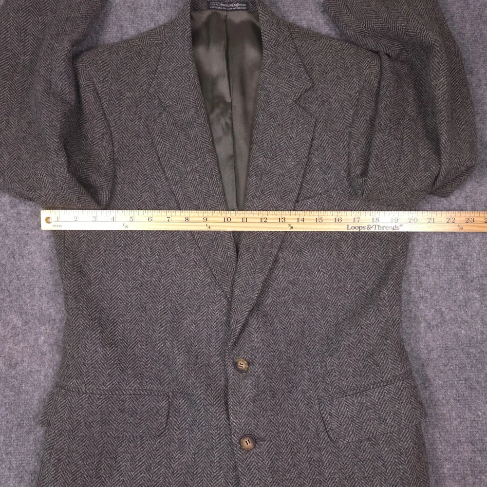 VTG American Craftsmen Blazer Herringbone Tweed Mens 40R Grey Brown USA Academia